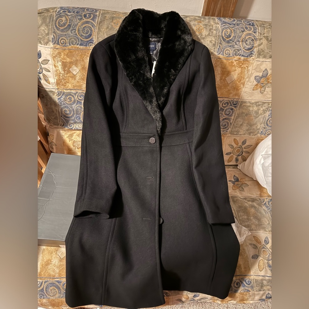 J. Crew Day Coat with Faux Fur Shawl Collar